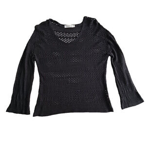 Hooklzo Tunic Blouse Medium Black Crochet Fairycore Y2K Boho Long Sleeve Luxe